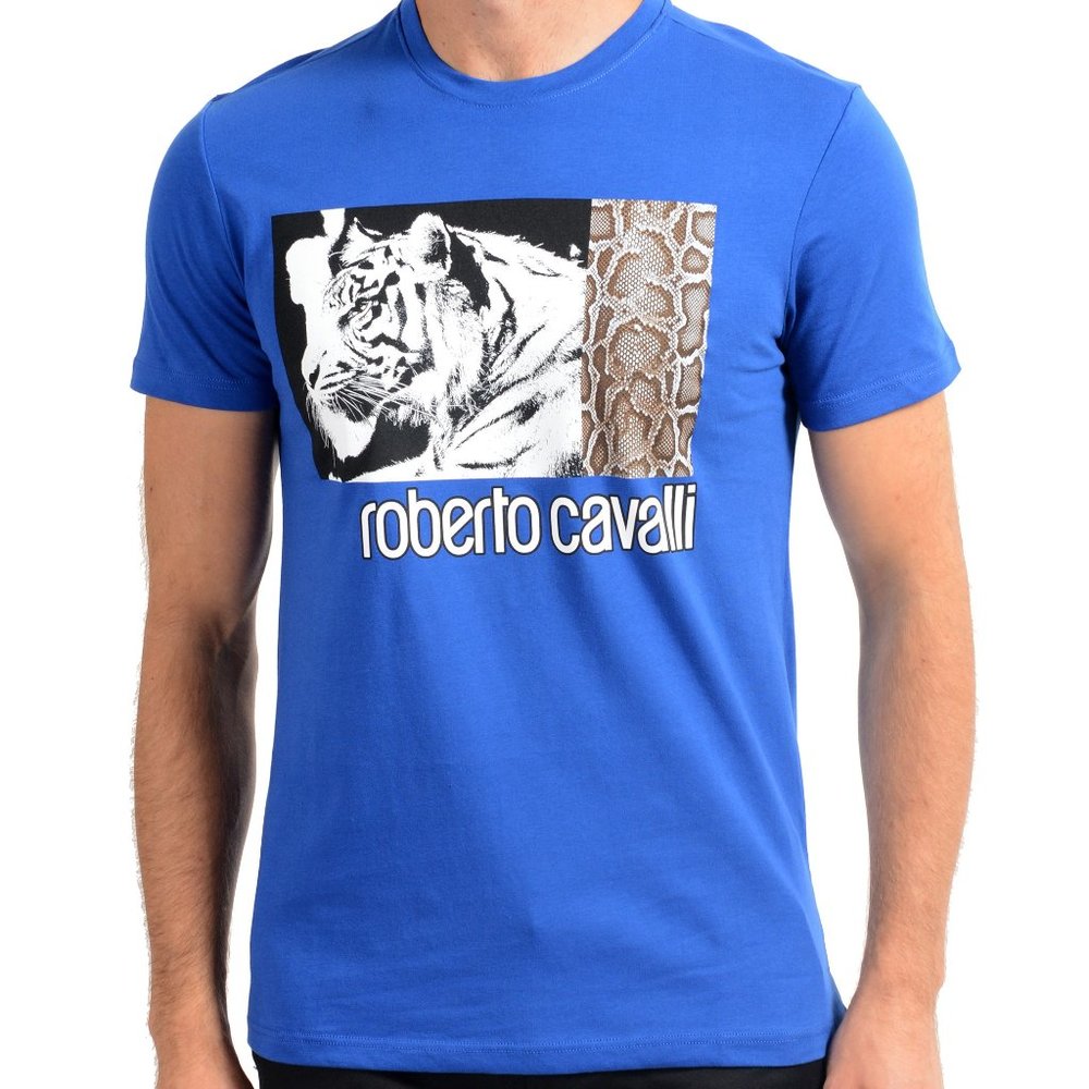 Roberto Cavalli Men's Blue Graphic Print T-Shirt